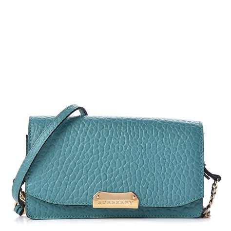 BURBERRY Signature Grain Small Madison Chain Clutch Aqua 